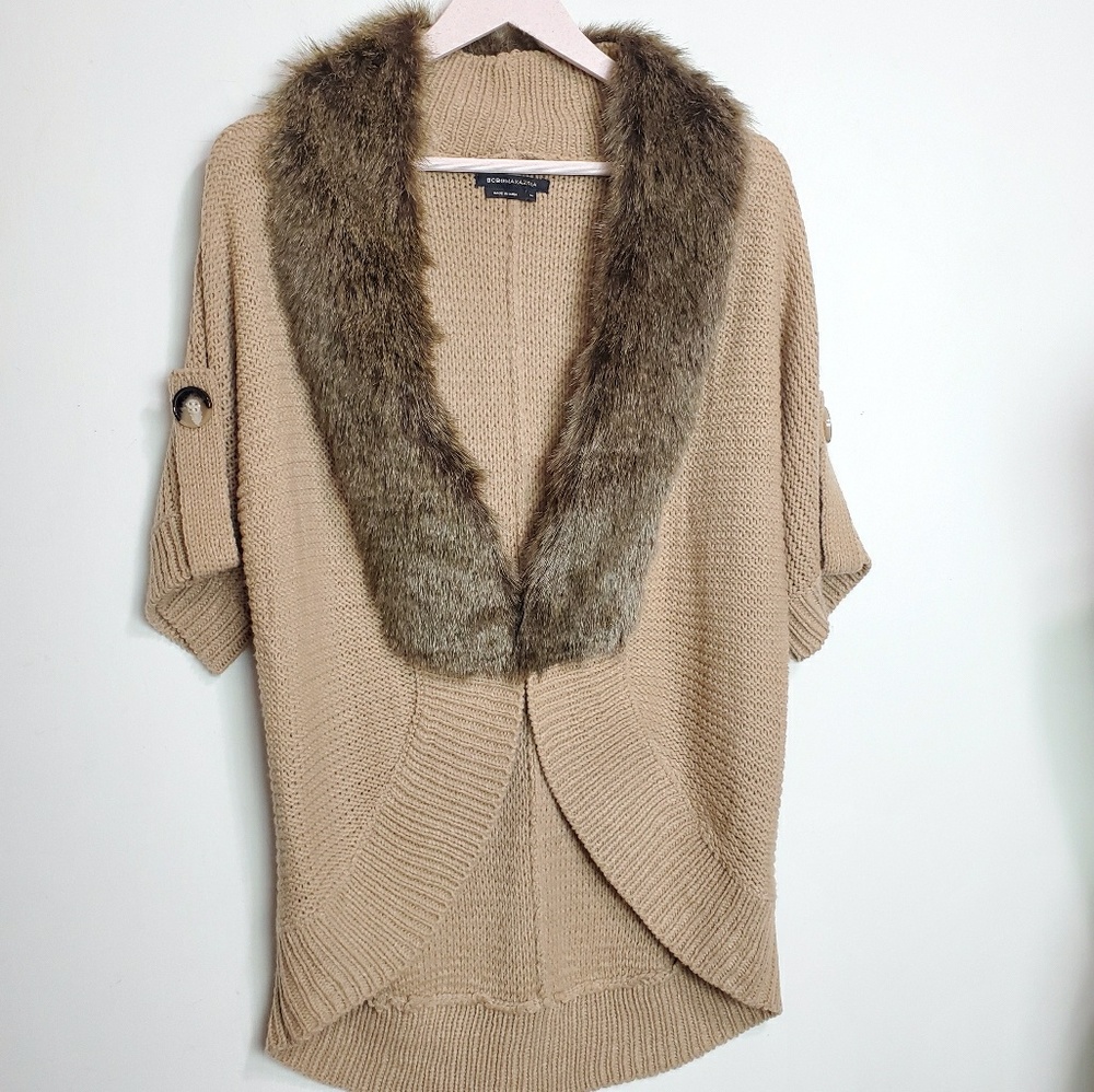 BCBG Cardigan Sweater with Faux Fur Collar